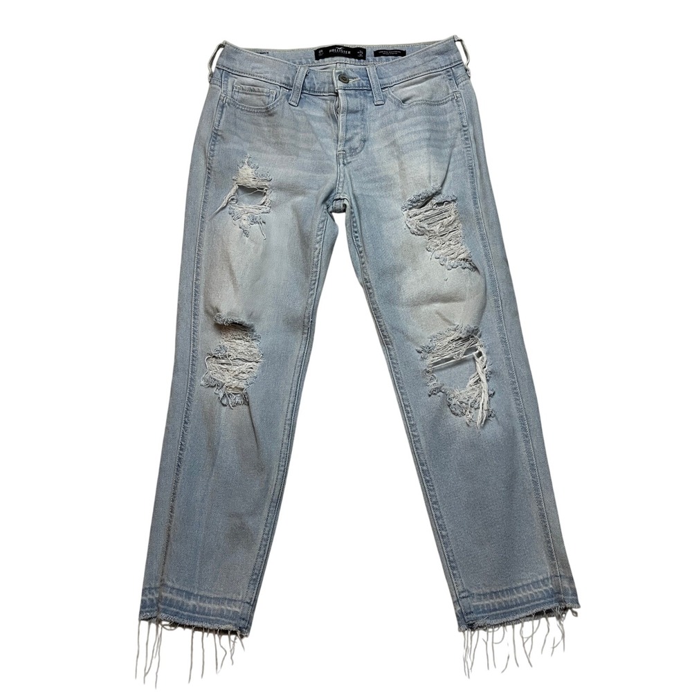 Hollister Jeans Womens 0R Light Blue Low Rise Boyfriend Vintage Stretch‎